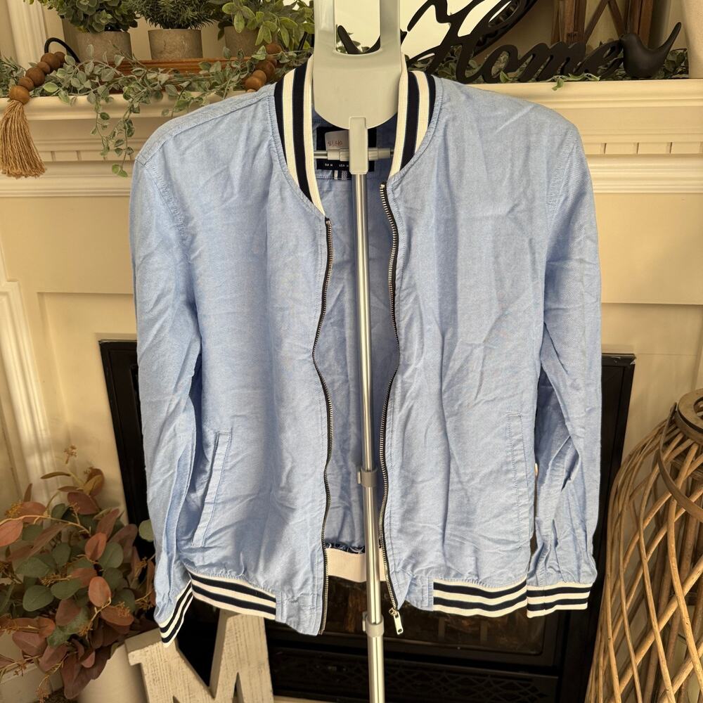 Denim & Flower by Ricky Singh Bomber Jacket Men's Medium Blue Oxford Zip Up
